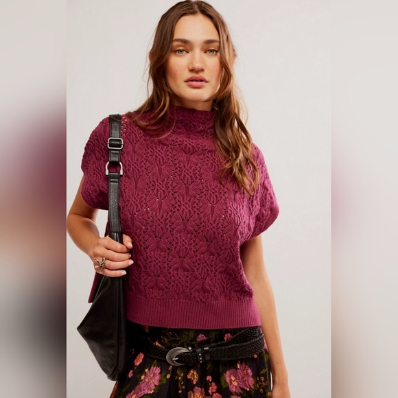 Free People Purple Cowl Turtleneck Sweater with Textured Fabric - Picture 1 of 9